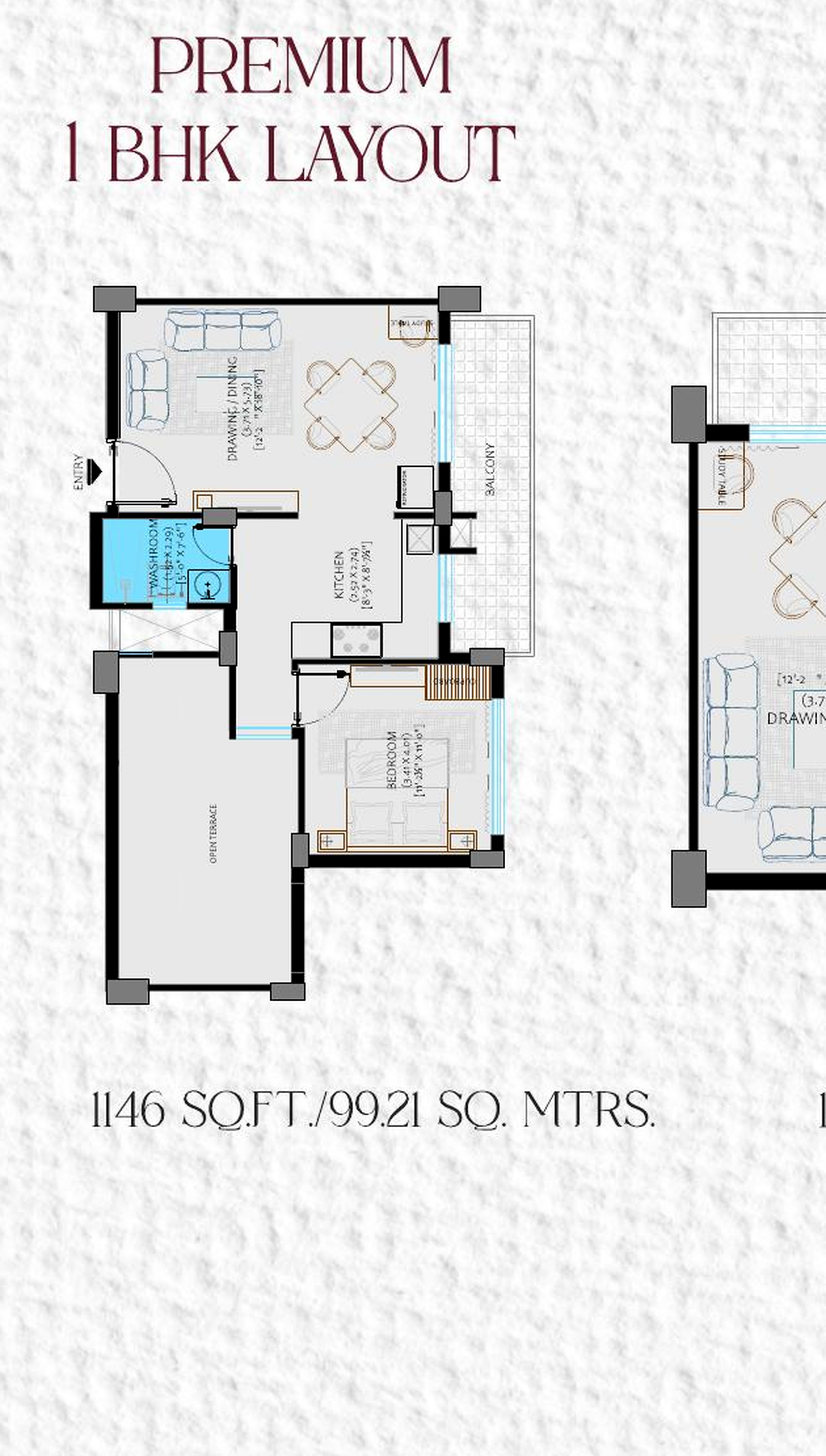 Premium 2 BHK Homes: floor plan 1bhk premium 01