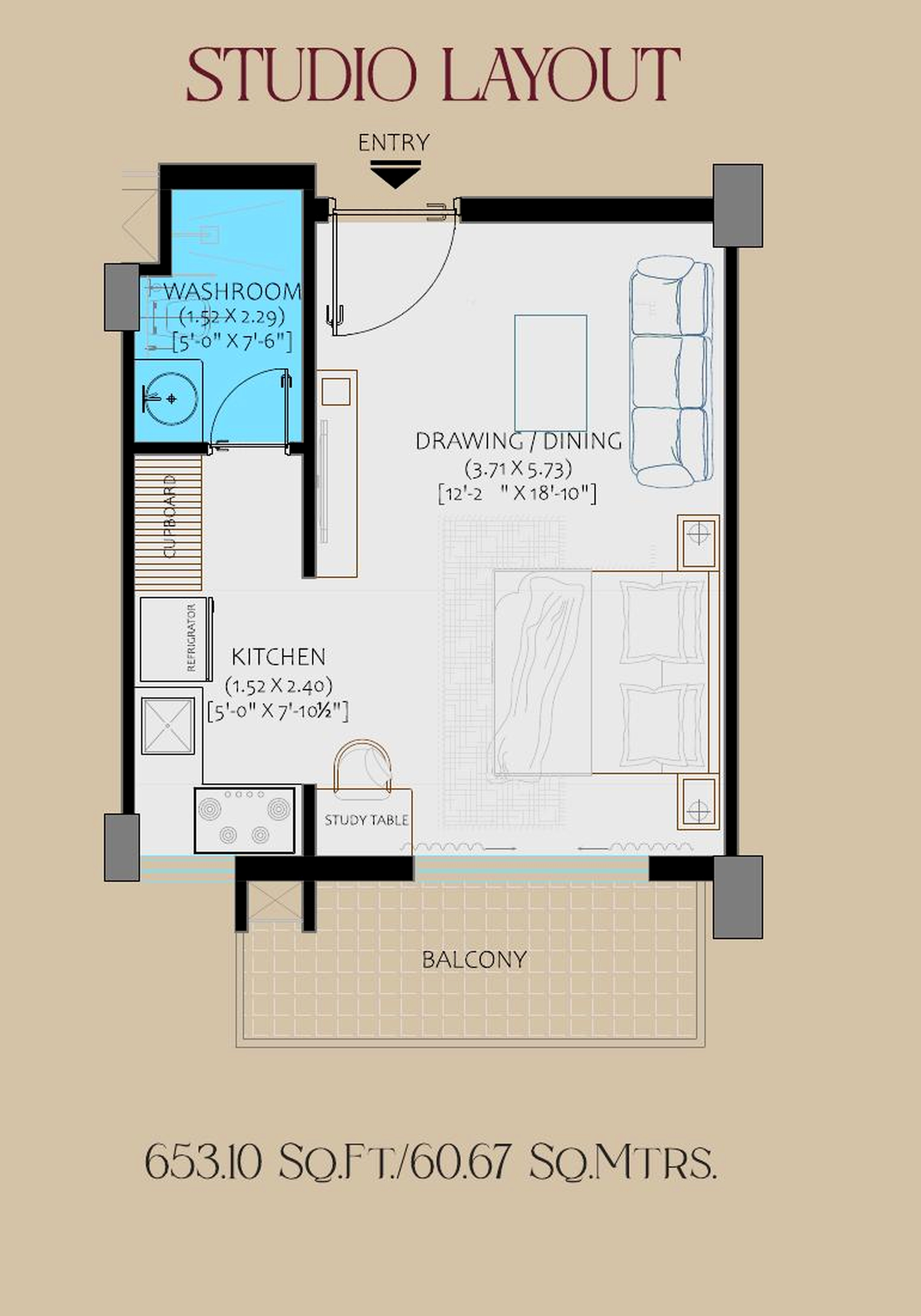 Premium 2 BHK Homes: floor plan studio 01