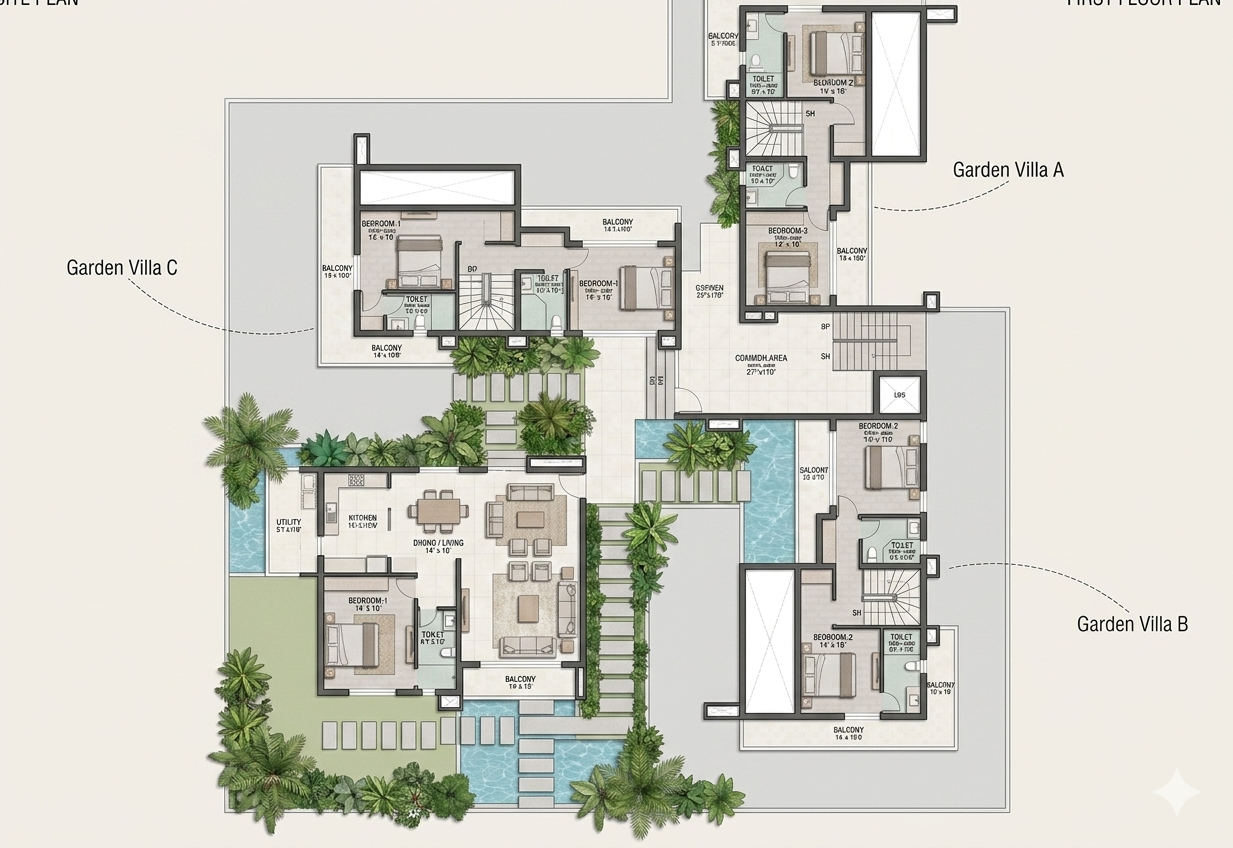 3 BHK Designer Villa: Floor plan 2