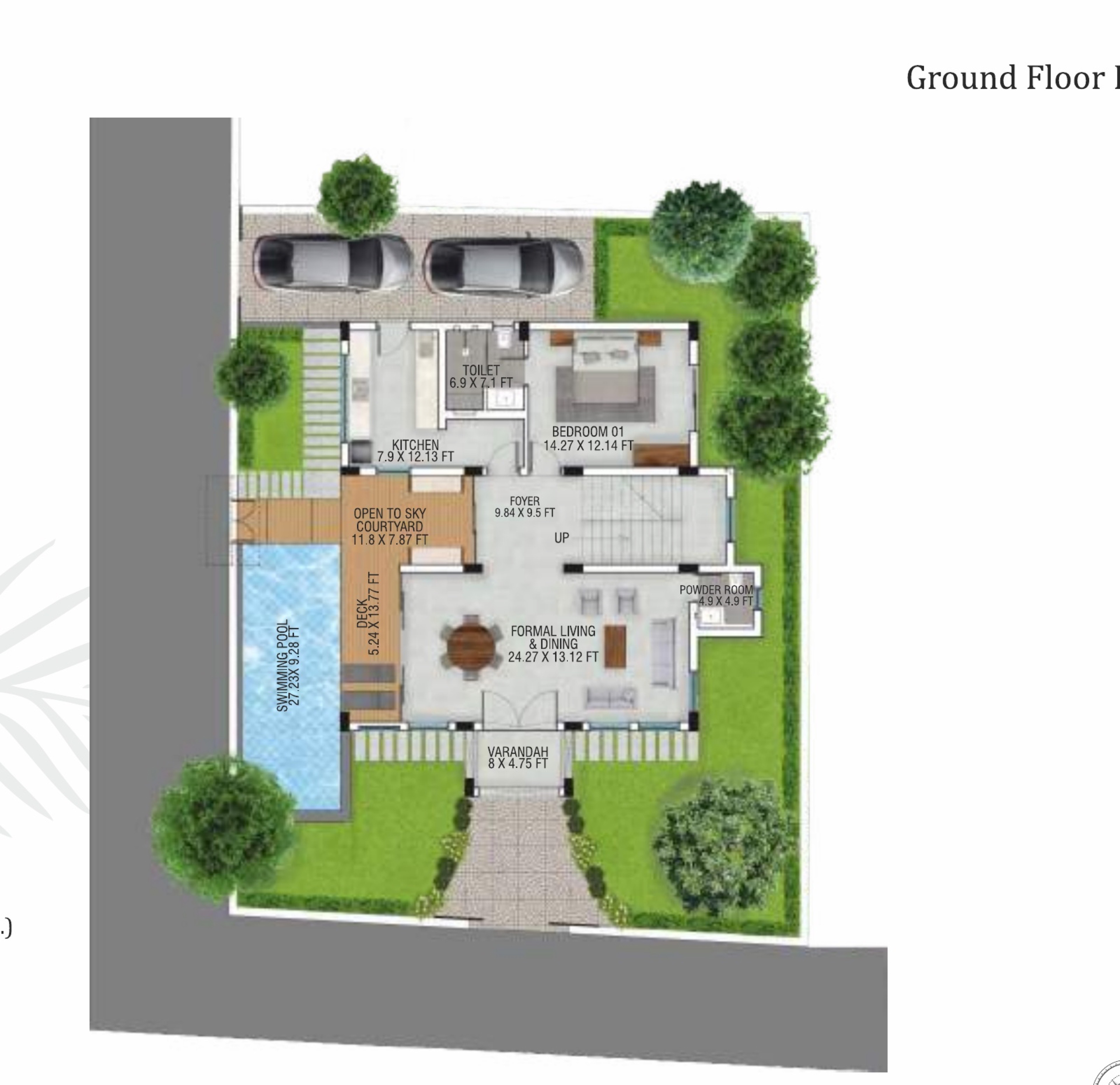 5 BHK Modern Portuguese Villa: floor plan ground 01