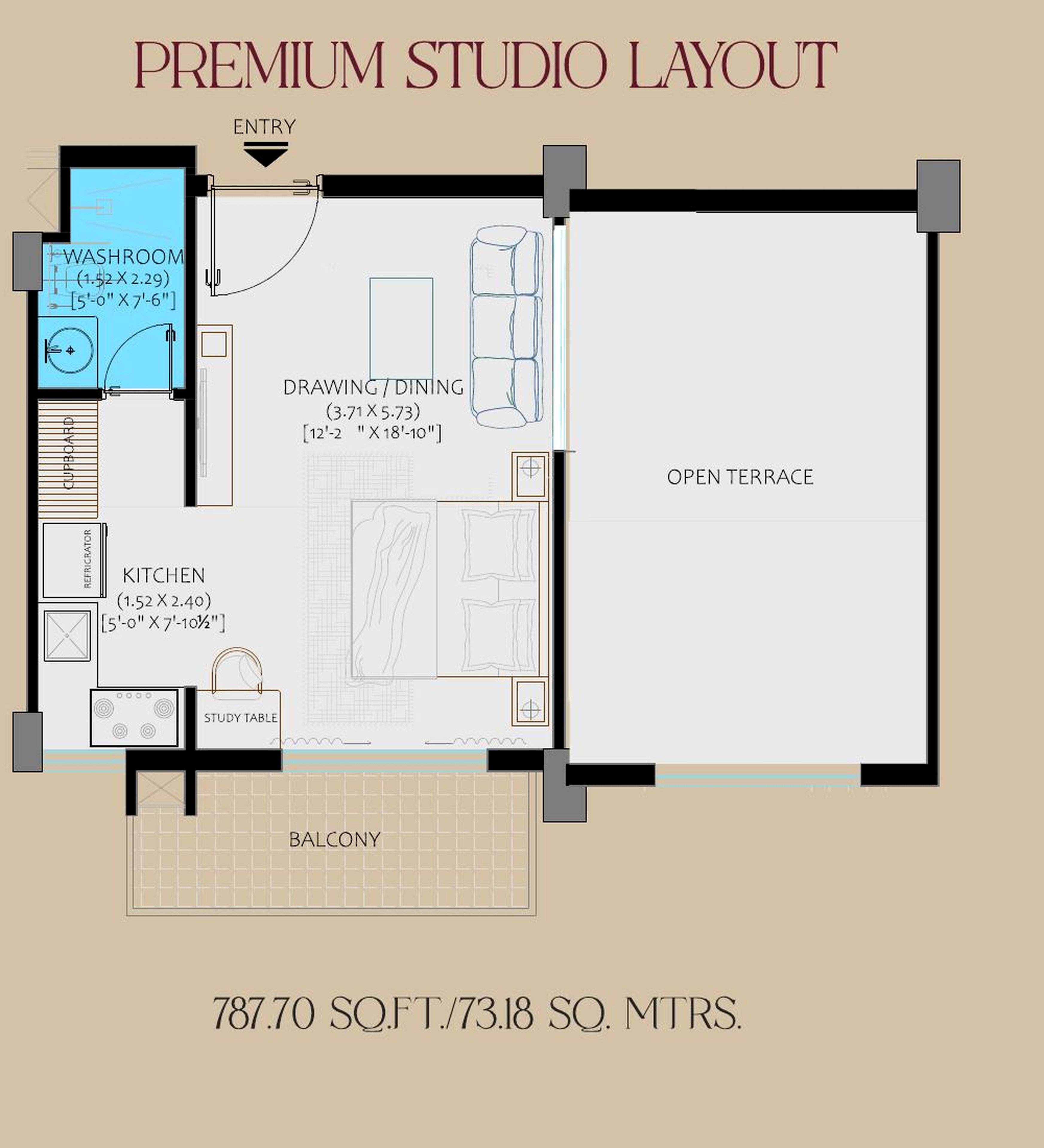 Premium 2 BHK Homes: floor plan premium studio 01