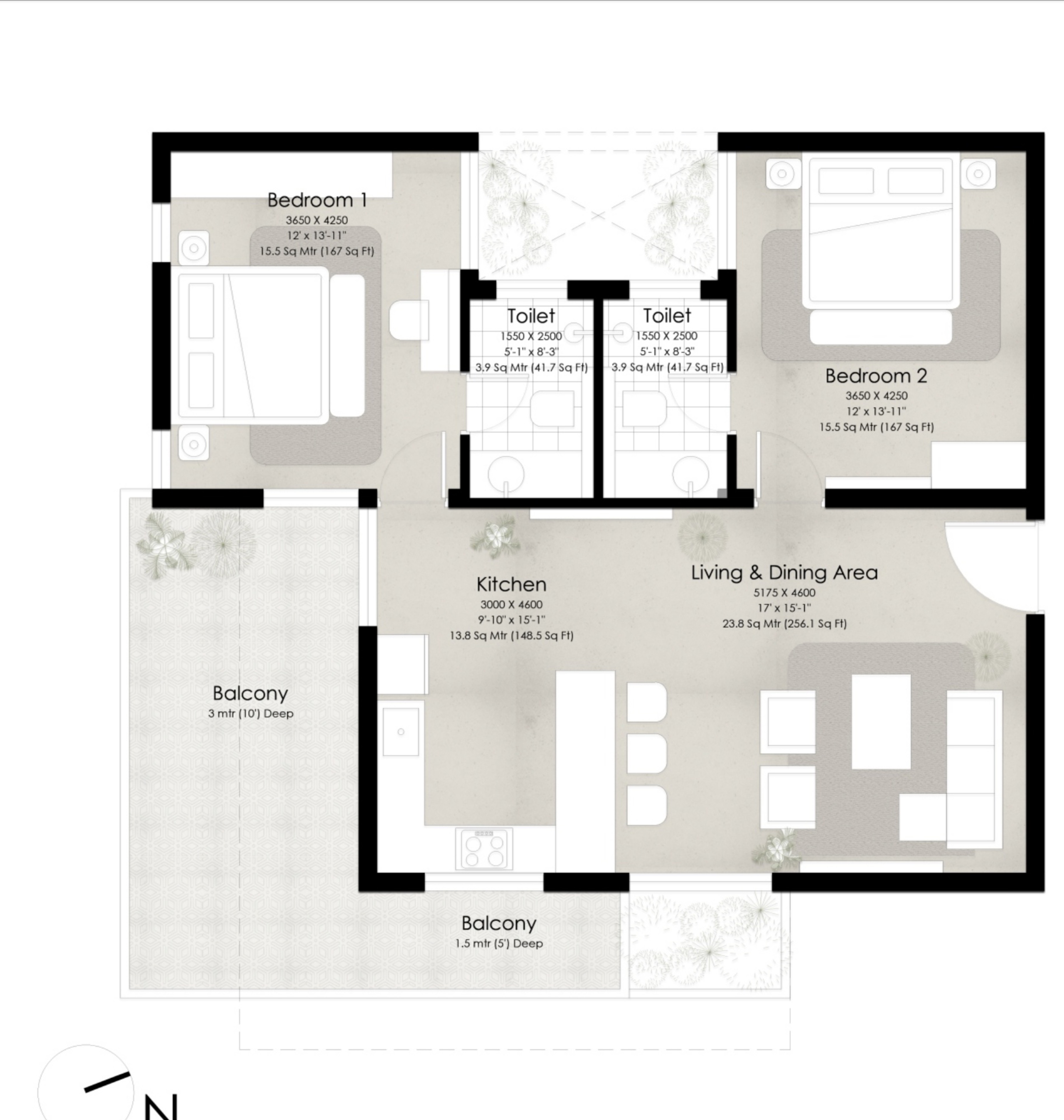 2 Bedroom Luxury Apartment: 07 floor plan two bhk